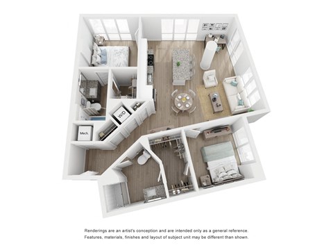 Floor plan for 2 beds, 2 baths, 1011 sqft